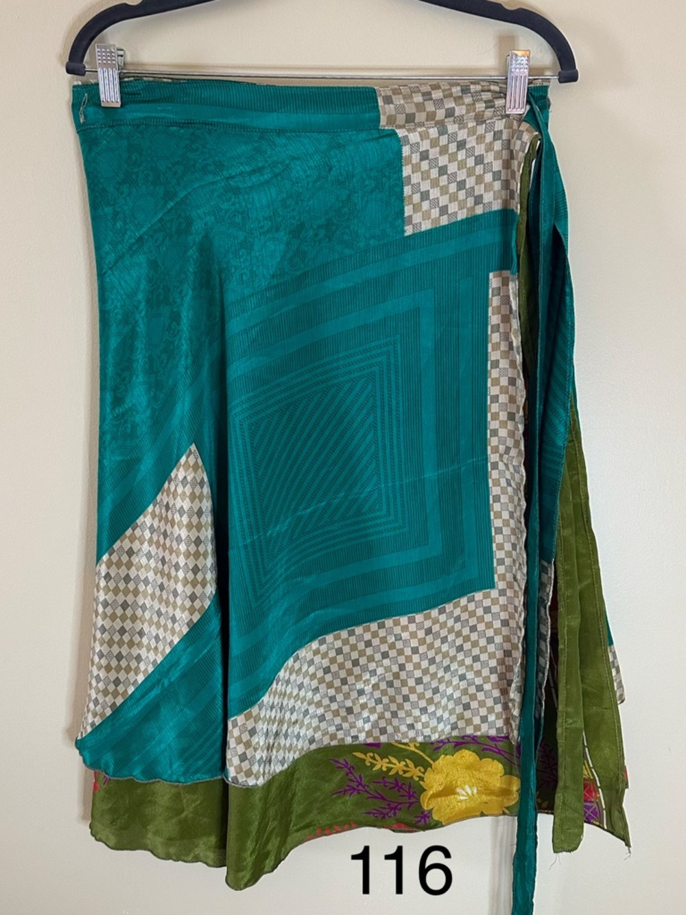 Teal and Olive Printed Mini Skirt